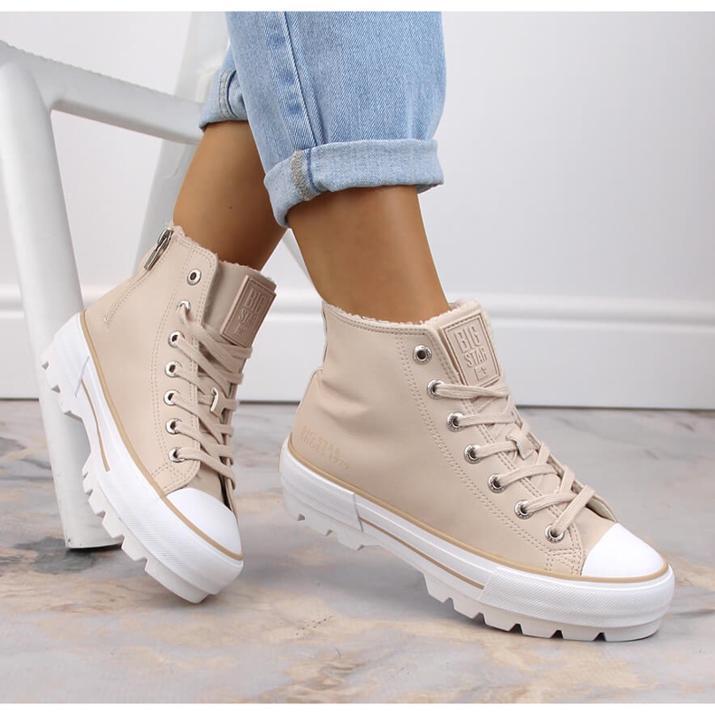 Insulated sneakers on the platform beige Big Star MM274038 1