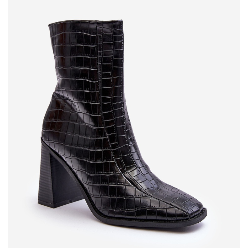 Leather High Boots Snake Pattern Black Kornell 2