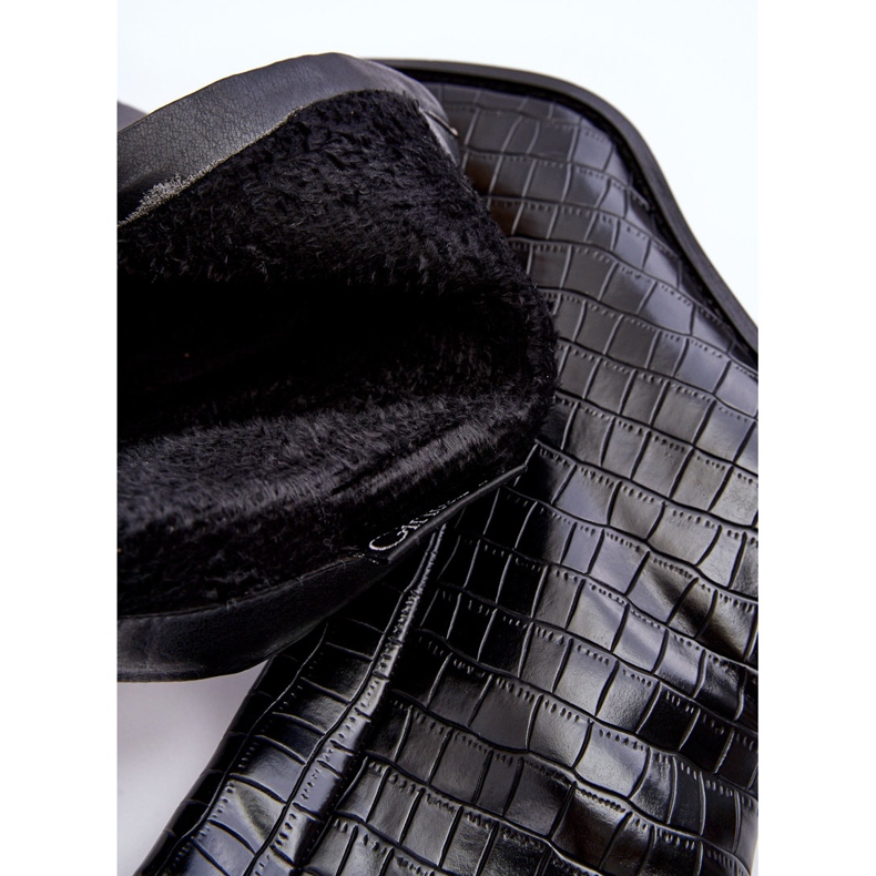 Leather High Boots Snake Pattern Black Kornell 1