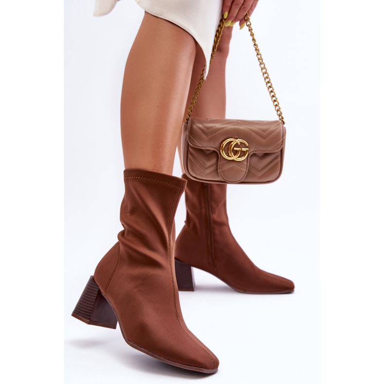 Brown Amisa Fabric Zipper Boots 1