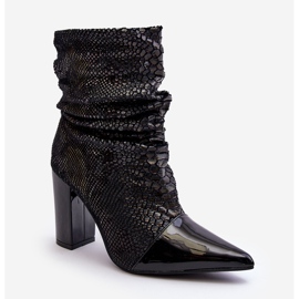 Crinkled Snake High Heel Boots Black Casima 1