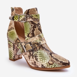 Fashionable Boots On A Heel With Cutouts Beige-Green Suelo 1