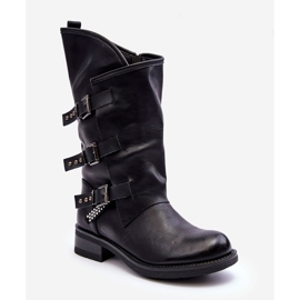 Women's Leather Flat High Heel Boots Black Nyreo 2