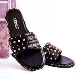 S.Barski Women's Leather Slippers With Black Ornament 2