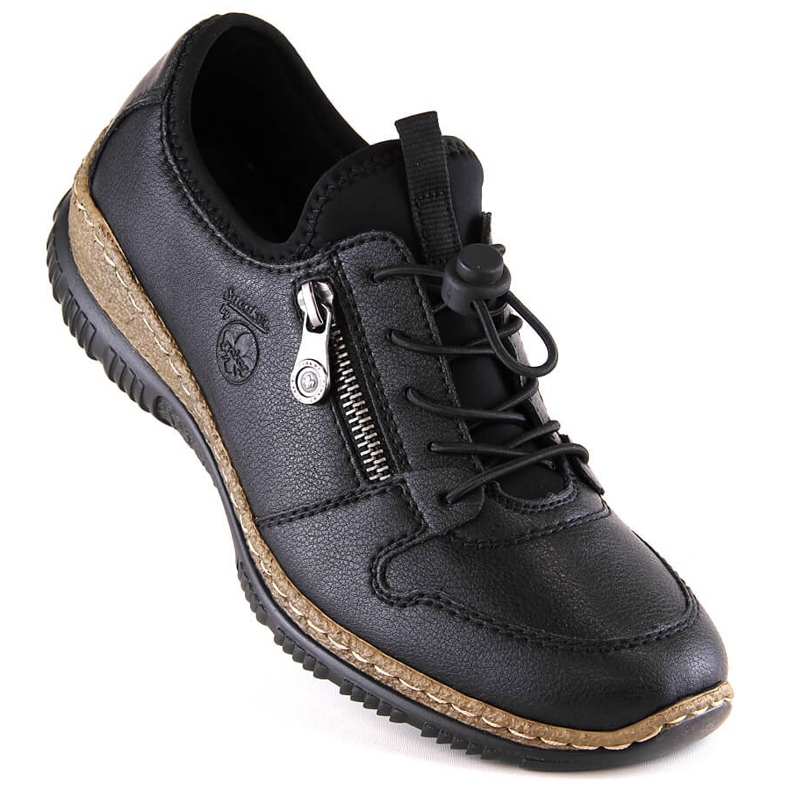 Women's black leather slip-on shoes Rieker N32G0-00 1