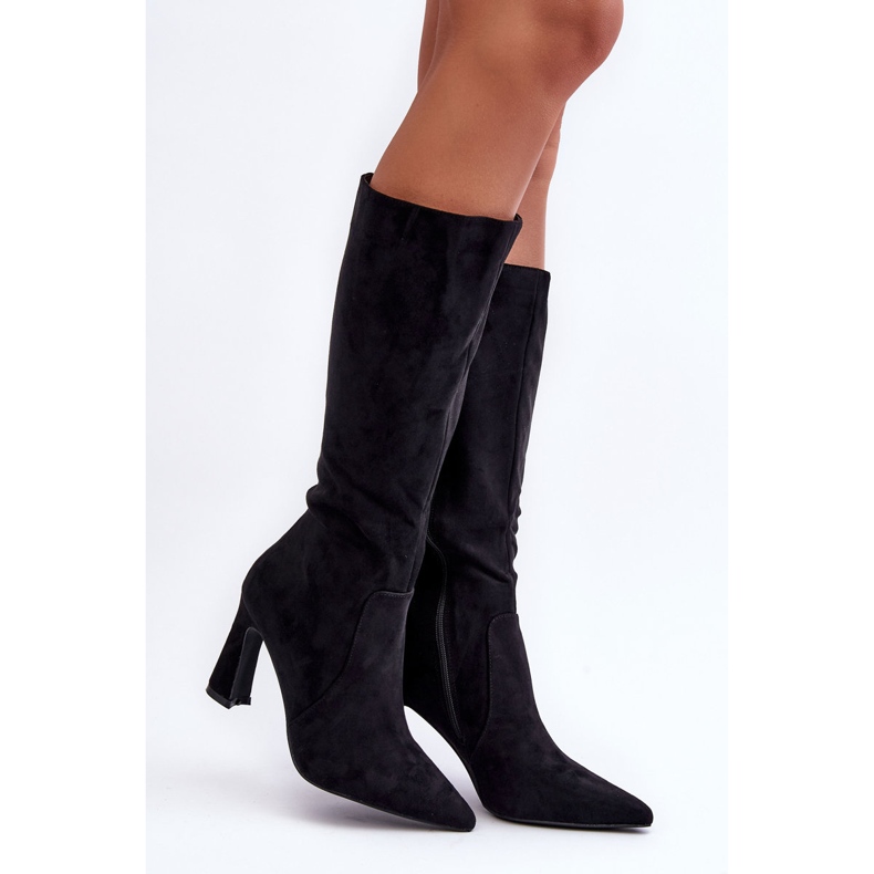 Black Suede Heel Boots 1
