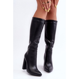 Elegant Leather High Heels Black Eudonice 2