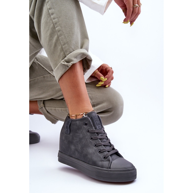 Women's Leather Wedge Sneakers Big Star MM274005 Gray grey 2 Women's Leather Wedge Sneakers Big Star MM274005 Gray grey 2