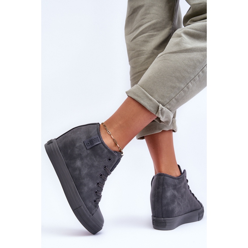 Women's Leather Wedge Sneakers Big Star MM274005 Gray grey 1 Women's Leather Wedge Sneakers Big Star MM274005 Gray grey 1