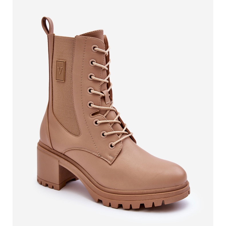 Vinceza Women's Leather Ankle Boots Beige Esnar 2