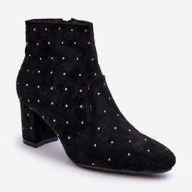 Women's Suede Boots Decorated with Studs Black Antede 1