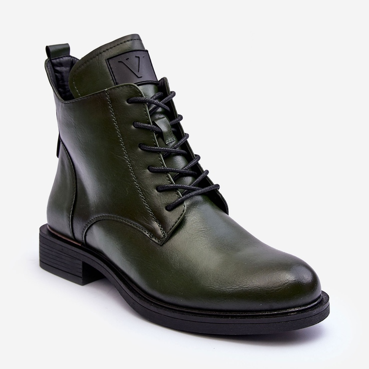 Vinceza Women's Leather Worker Boots Green Tedrick 1