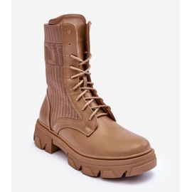 Women's Lace-up Worker Boots Dark Beige Marlissa 2