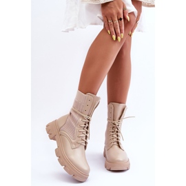 Women's Lace-up Worker Boots Beige Marlissa 1