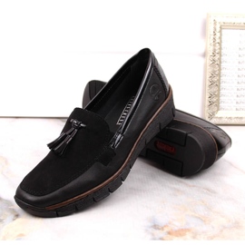 Women's black leather wedge shoes Rieker 53771 1