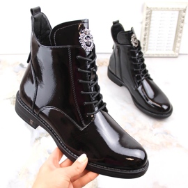 Lacquered lace-up and zipper black boots Potocki SZ12179 1