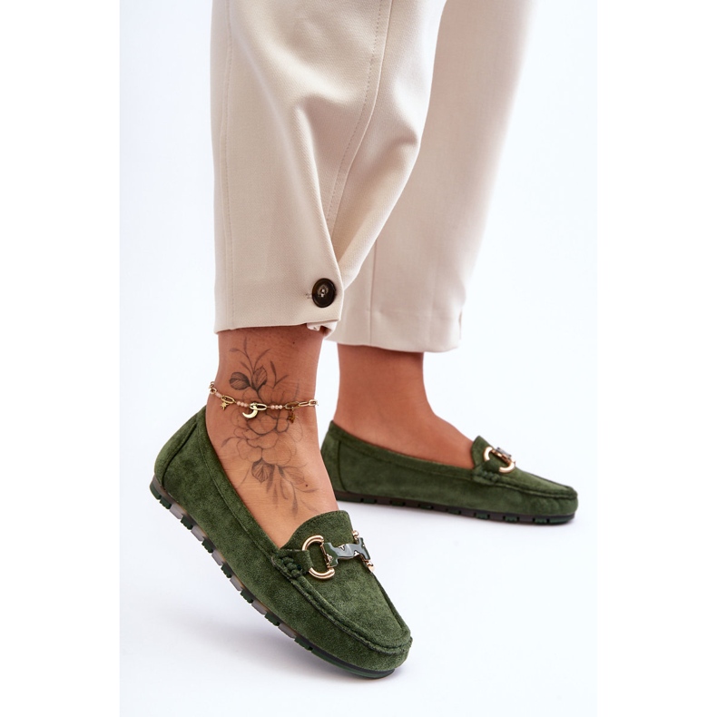 PG1 Women's Suede Loafers With Green Dionira Decoration 1