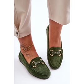 PG1 Women's Suede Loafers With Green Dionira Decoration 2