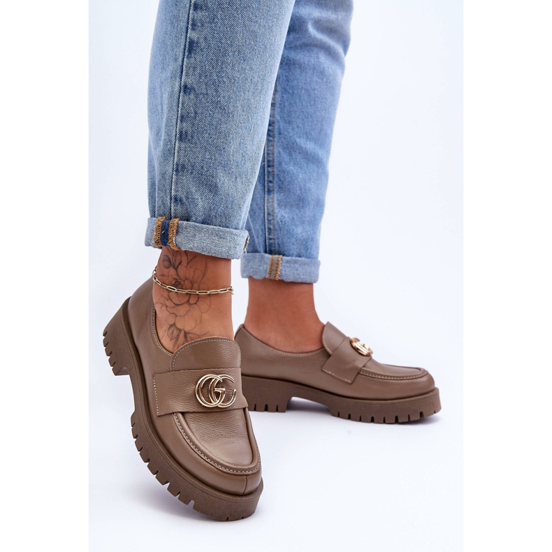 Laura Messi Women's Leather Shoes With Decoration Dark Beige Rosefalls 1 Laura Messi Women's Leather Shoes With Decoration Dark Beige Rosefalls 1