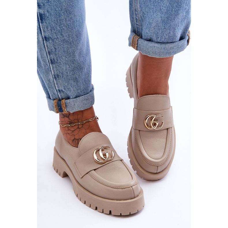 Laura Messi Women's Leather Shoes With Beige Rosefalls Decoration 2 Laura Messi Women's Leather Shoes With Beige Rosefalls Decoration 2