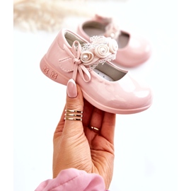 Children's Velcro Ballet Flats With Lace, Pink 1