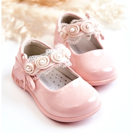 Children's Velcro Ballet Flats With Lace, Pink 2