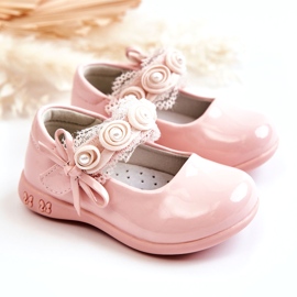 Children's Velcro Ballet Flats With Lace, Pink 3