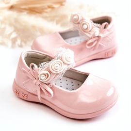 Children's Velcro Ballet Flats With Lace, Pink 4