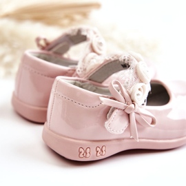 Children's Velcro Ballet Flats With Lace, Pink 5