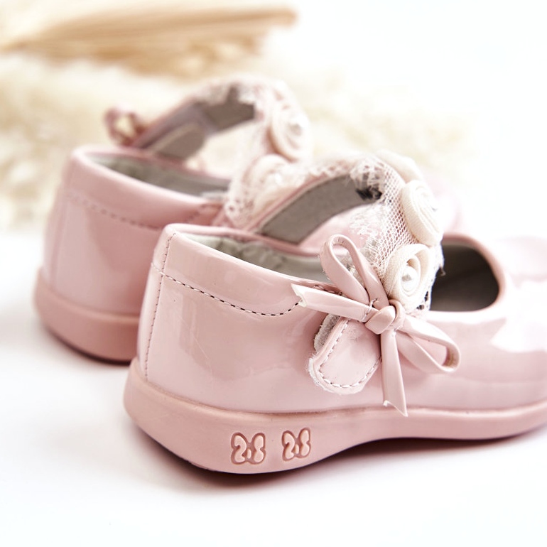Children's Velcro Ballet Flats With Lace, Pink 5 Children's Velcro Ballet Flats With Lace, Pink 5