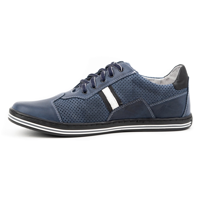 Polbut Men's casual leather shoes 1801P navy blue with white 1