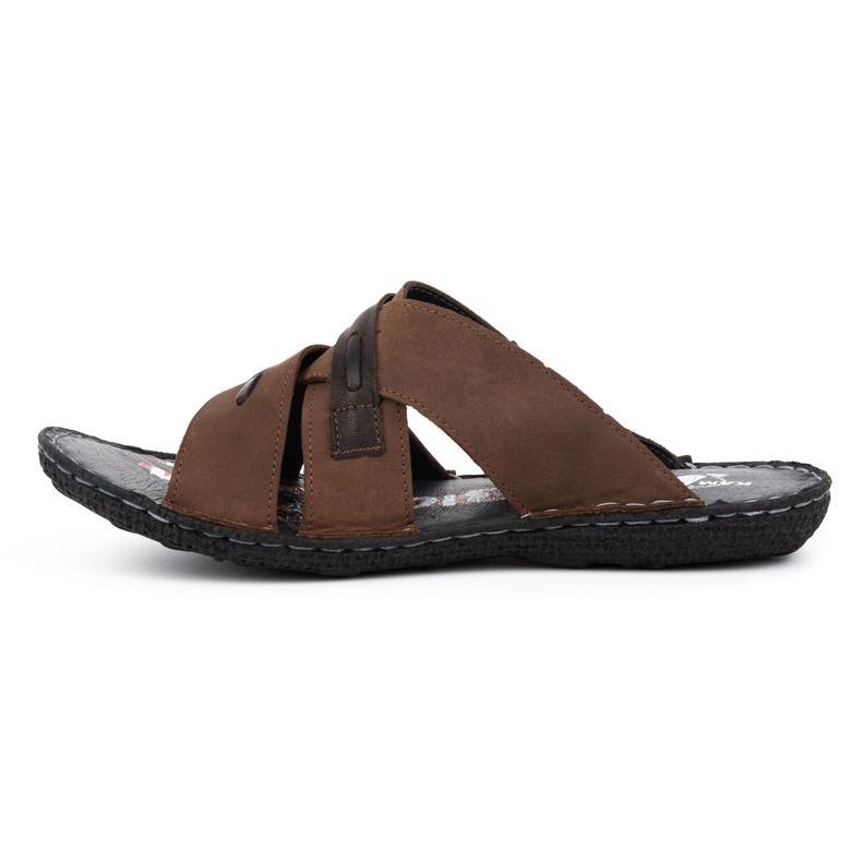 Kampol Men's leather slippers 201/OL brown nubuck 1