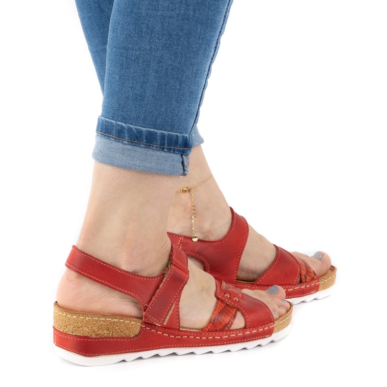 WASAK Comfortable women's leather sandals 0620W red 1
