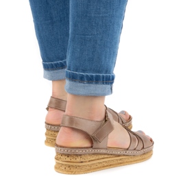 WASAK Comfortable women's leather sandals 0658W brown beige 1