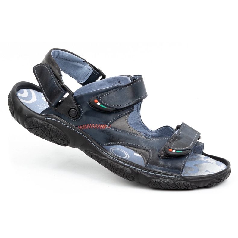 Olivier Men's leather sandals for the driver 362MA navy blue 1