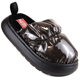 House slippers insulated varnished metallic black Big Star MM274130 1