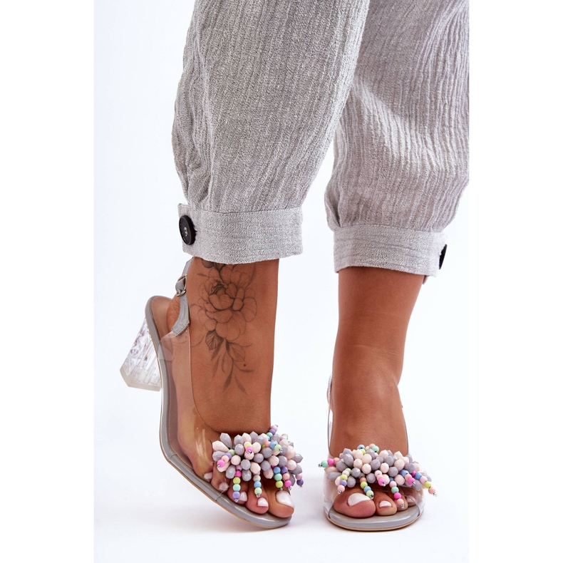 Decorated Fashionable Sandals On A Heel Gray S.Barski MR1037-23 grey 1