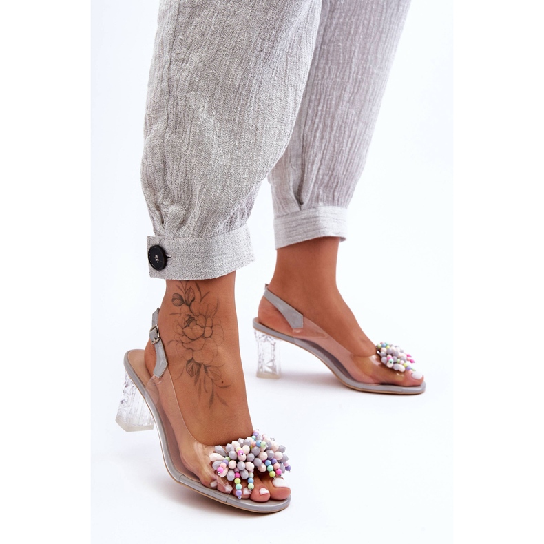 Decorated Fashionable Sandals On A Heel Gray S.Barski MR1037-23 grey 2