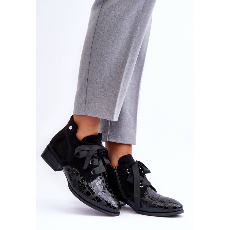 PD1 Women's Flat Heels With Lace Up Black Meroni 1