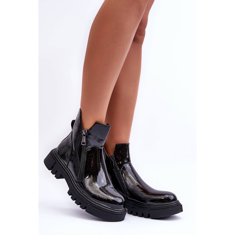 Patent Boots On Platform And Flat Heels Black Seah 1