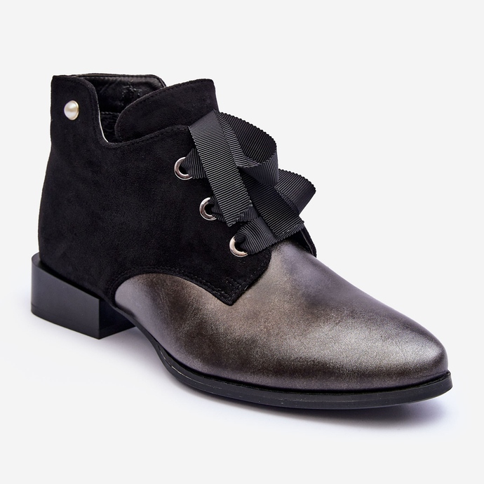 Women's Flat Heels With Lace Up Black Meroni 1