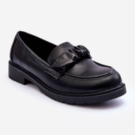 Leather Moccasins Low Heels Black S.Barski HY335 1