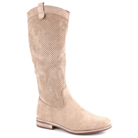 Openwork suede boots Vinceza W JAN234B beige 1