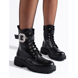 Shelovet women's workers with a crystal buckle black 1