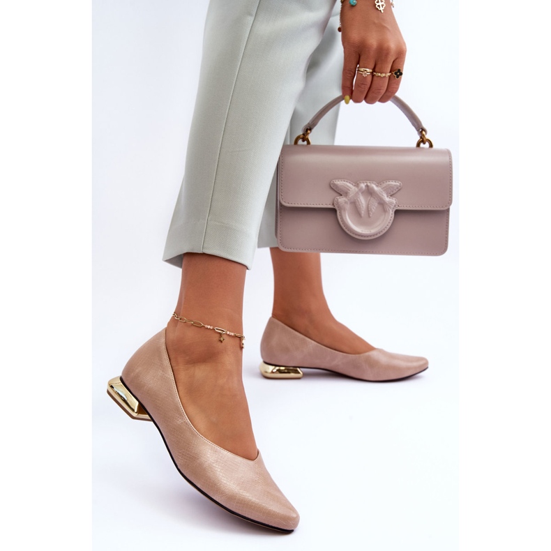 PD1 Leather Flat Heels Beige Vaani 1