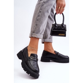 PE1 Women's Leather Platform Loafers Black Detes 2