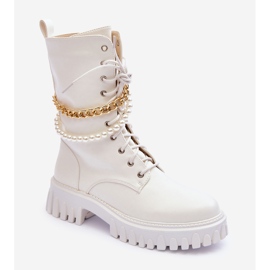 Leather Tall Workers With Chain White Nameer 1