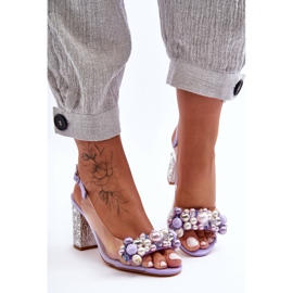 Transparent Stylish Sandals On A Heel Purple S.Barski MR1037-17 1