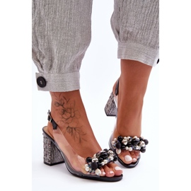 Transparent Stylish Black Heel Sandals S.Barski MR1037-17 2