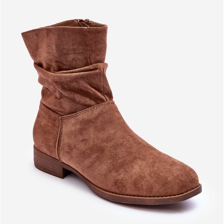 Manuvia Brown Suede Crinkled Flat Heel Boots 1
